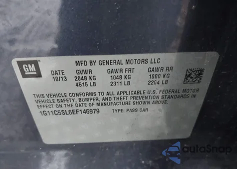 2014 Chevrolet Malibu 1Lt z USA, uszkodzony, nr VIN 1G11C5SL6EF146979